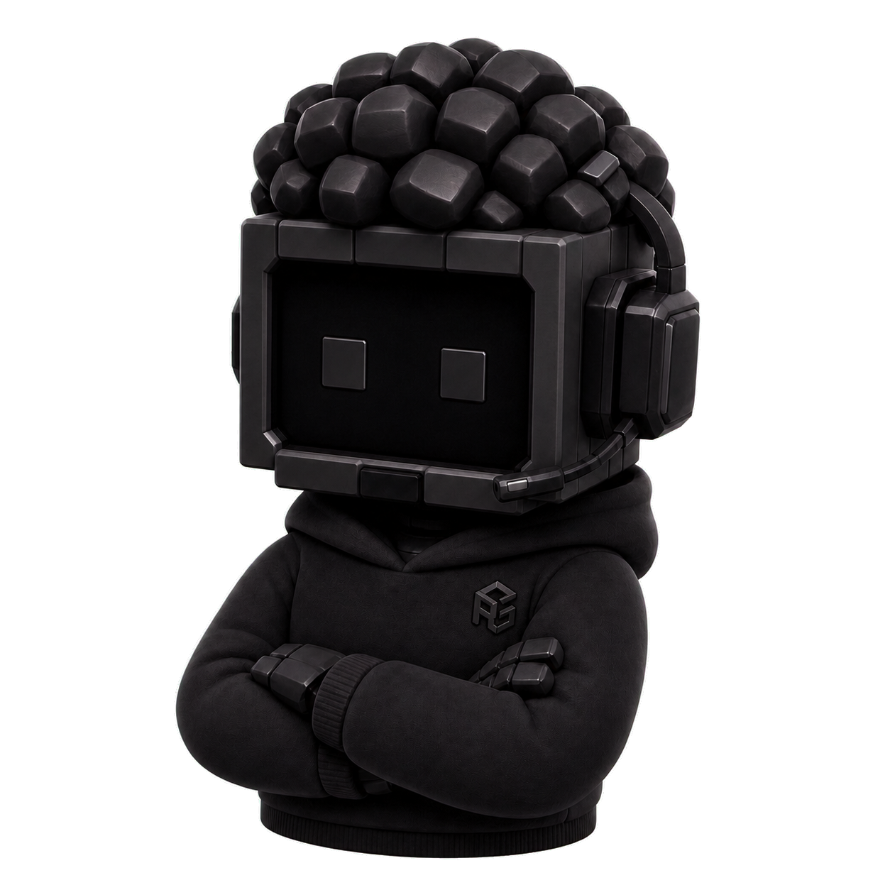 Avatar desconocido de RadonSoft completamente negro, con buso y peinado rizado